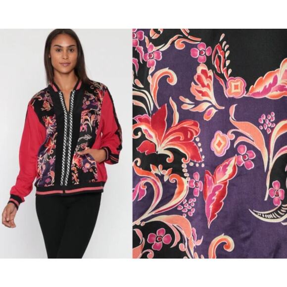 Koos Of Course Silk Floral Boho Bomber Jacket Women’s 1X Maximalism Statement - Picture 8 of 8